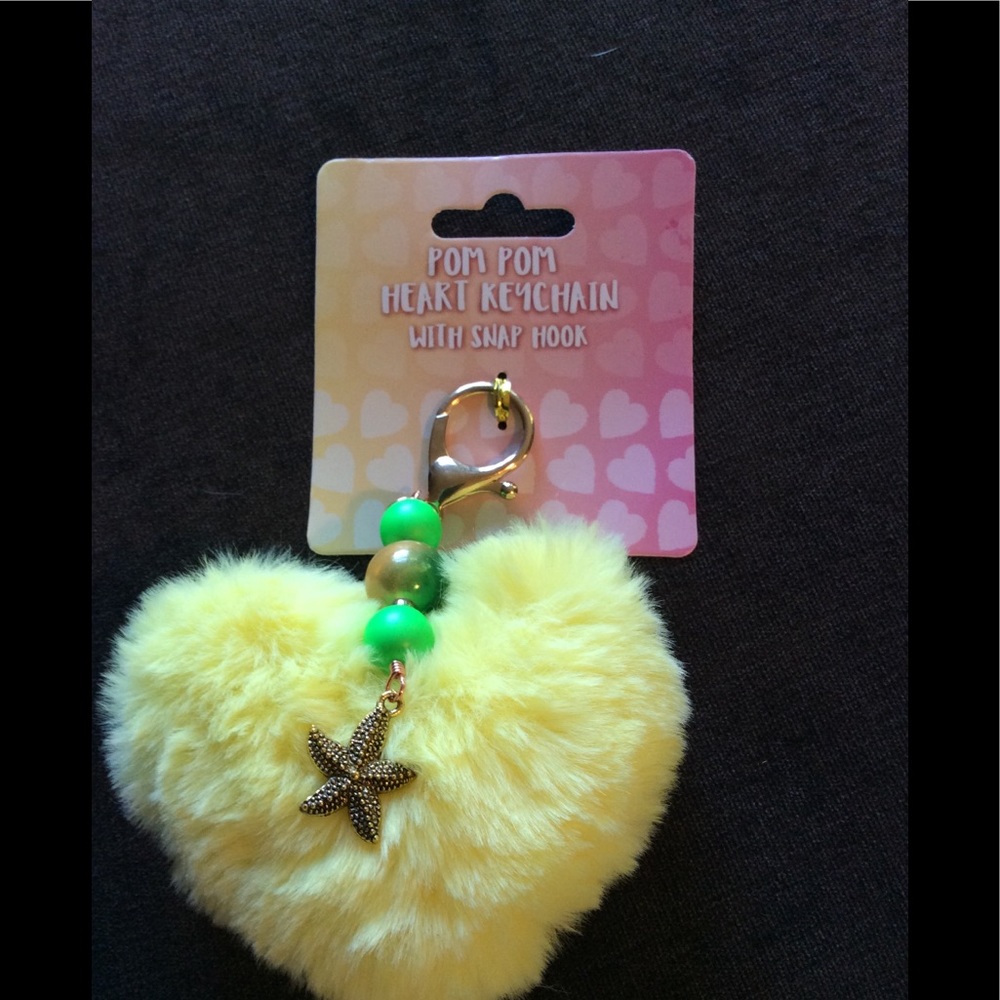 Yellow heart pompom with beads key chain